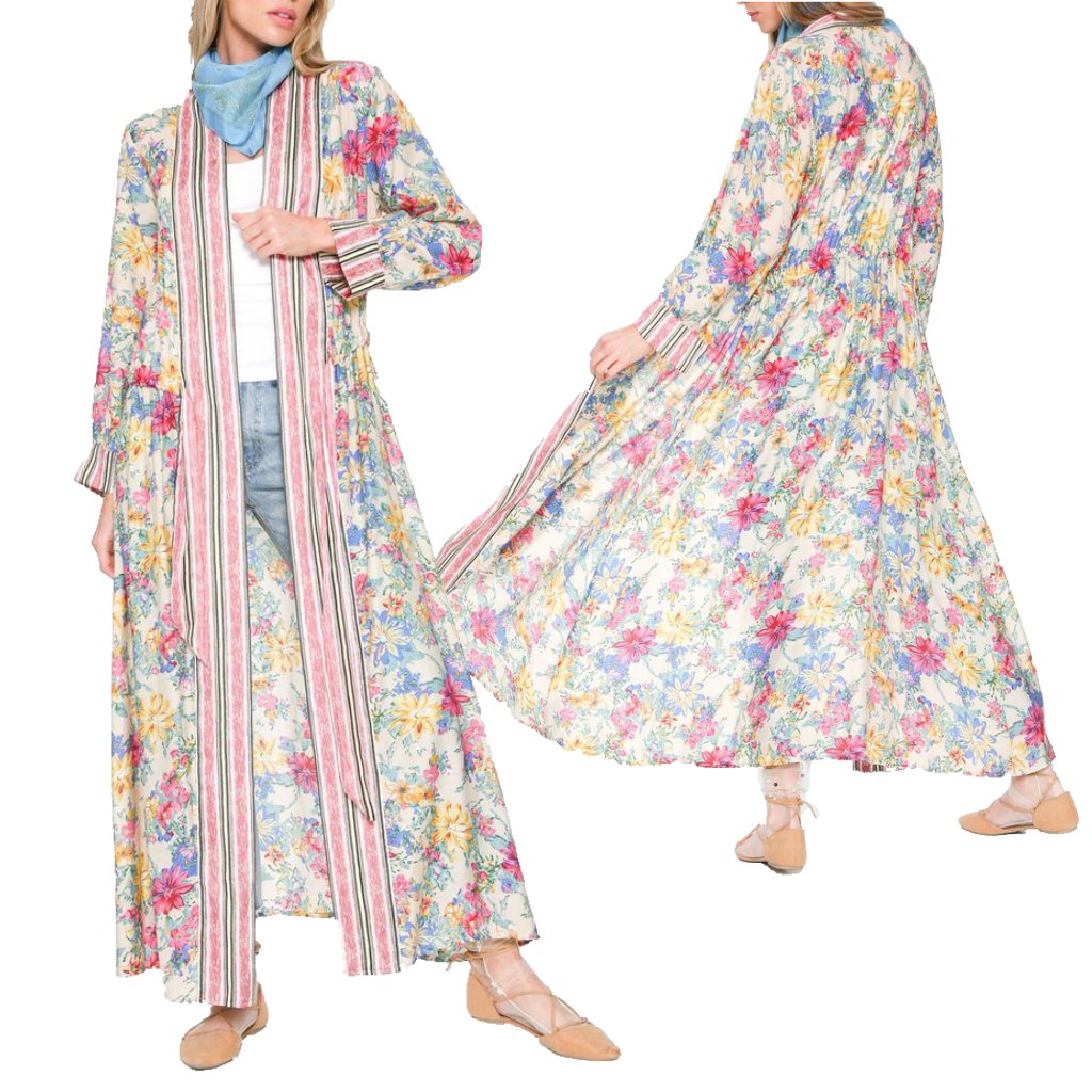 Aratta I Will Meet You At Maxi Duster Nwt Reg $182 Floral Multi-Stripe